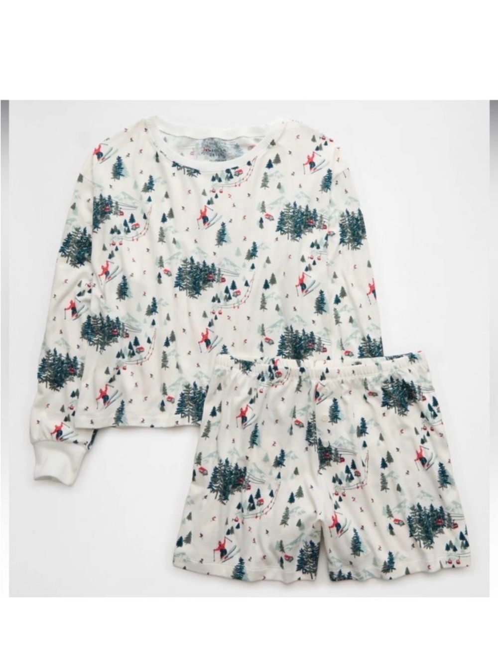 American Eagle Outfitters Luxe Plush Lounge Set - White with Green Tree Print